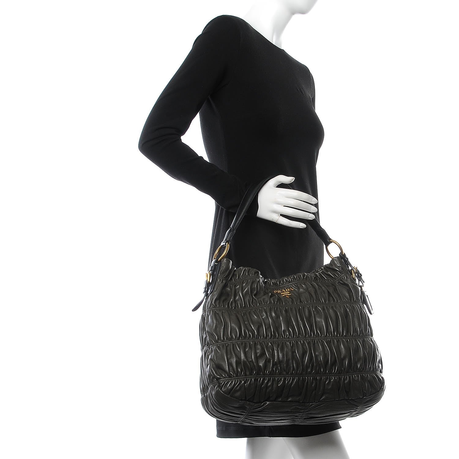 Prada Nappa Gaufre Hobo Militare Black 2 of 8
