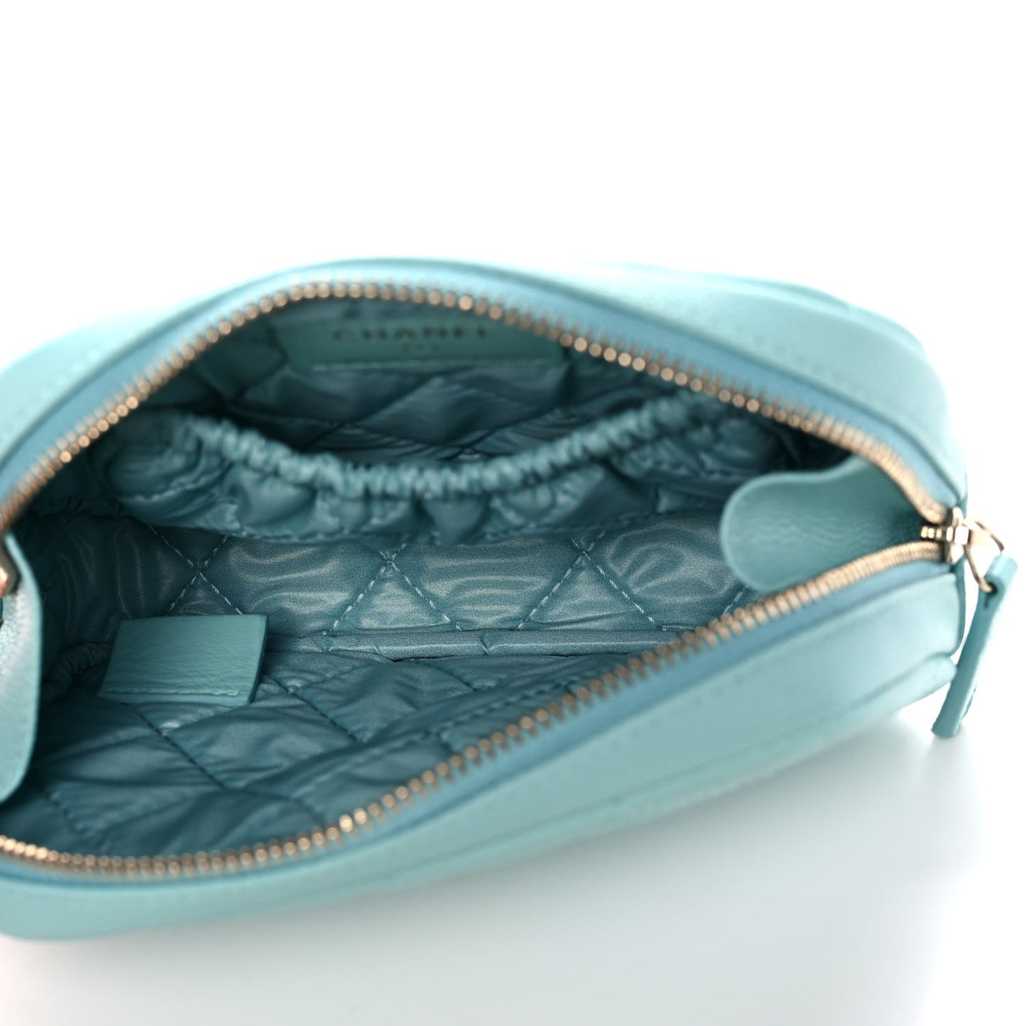 Caviar Quilted Small Curvy Pouch Cosmetic Case Light Blue