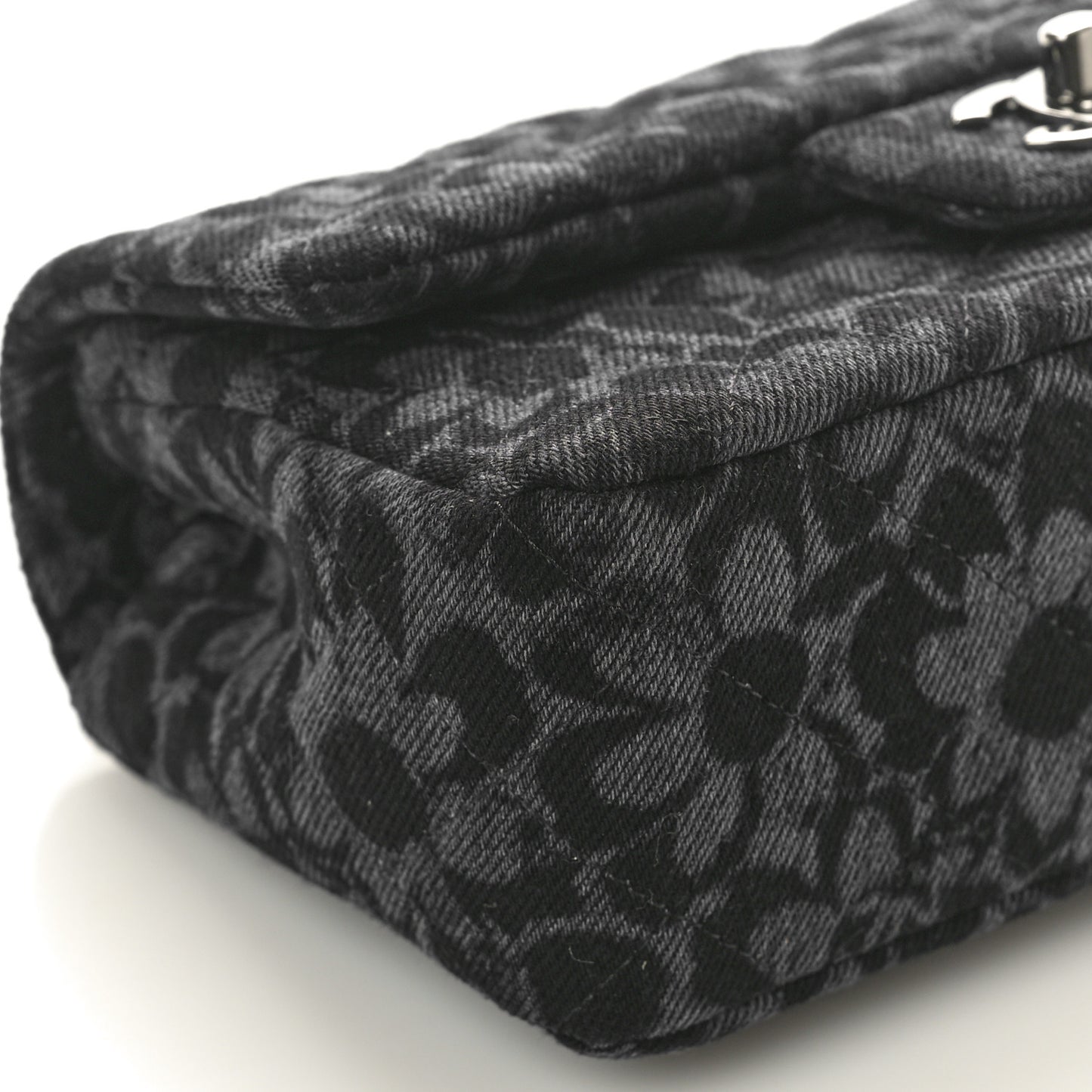 Printed Denim Quilted Flower Mini Rectangular Flap Black