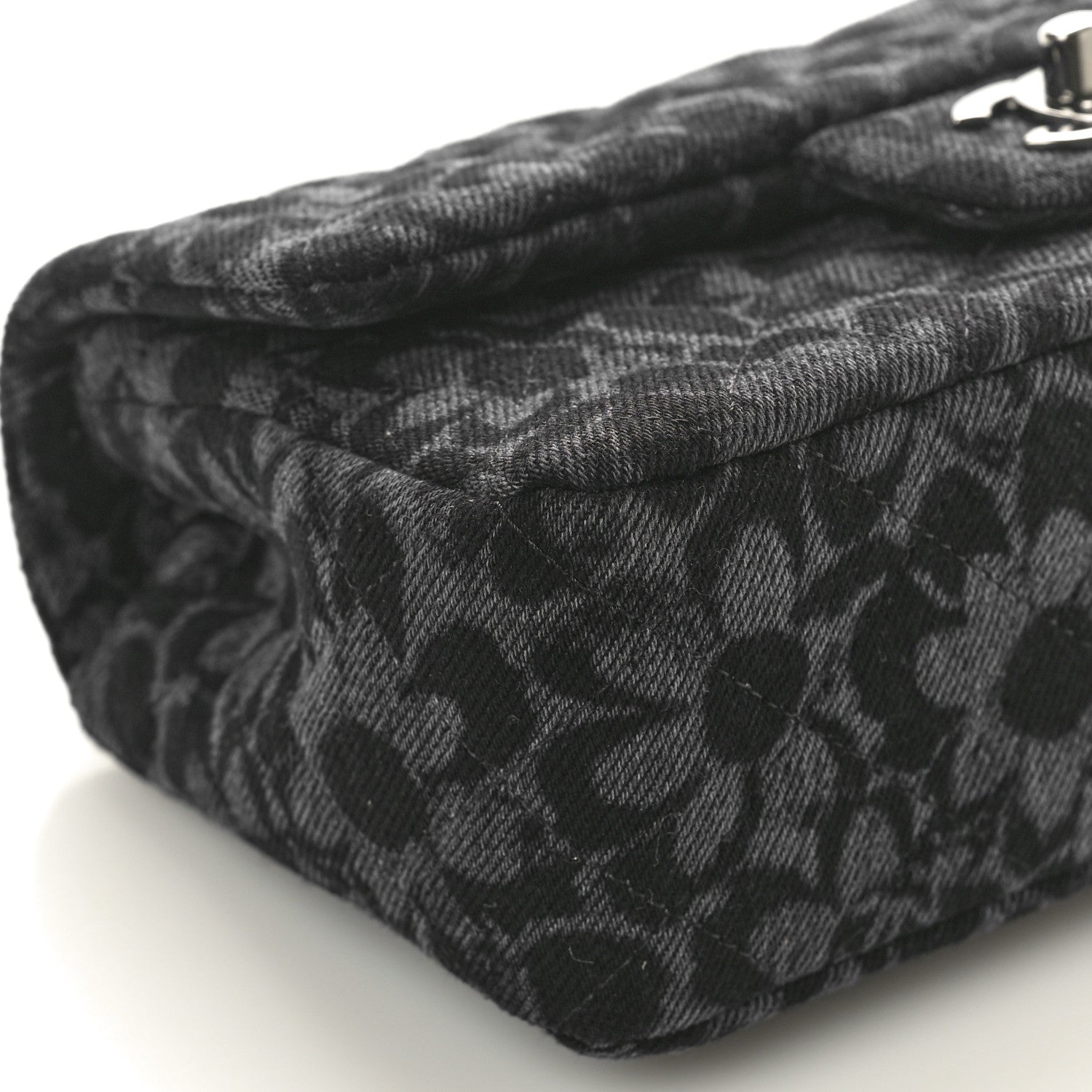 Chanel Printed Denim Quilted Flower Mini Rectangular Flap Black 9 of 11