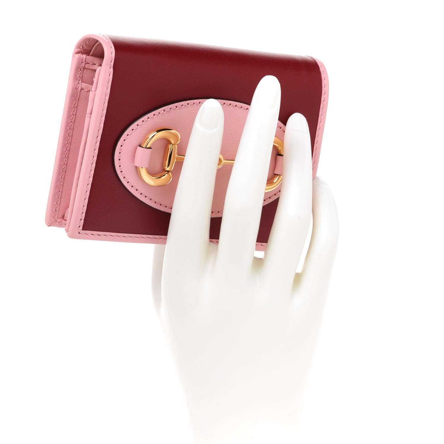 Gucci Boarded Plutone Calfskin Bi-Color Horsebit 1955 Card Case Wallet New Cherry Red Wild Rose 2 of 8