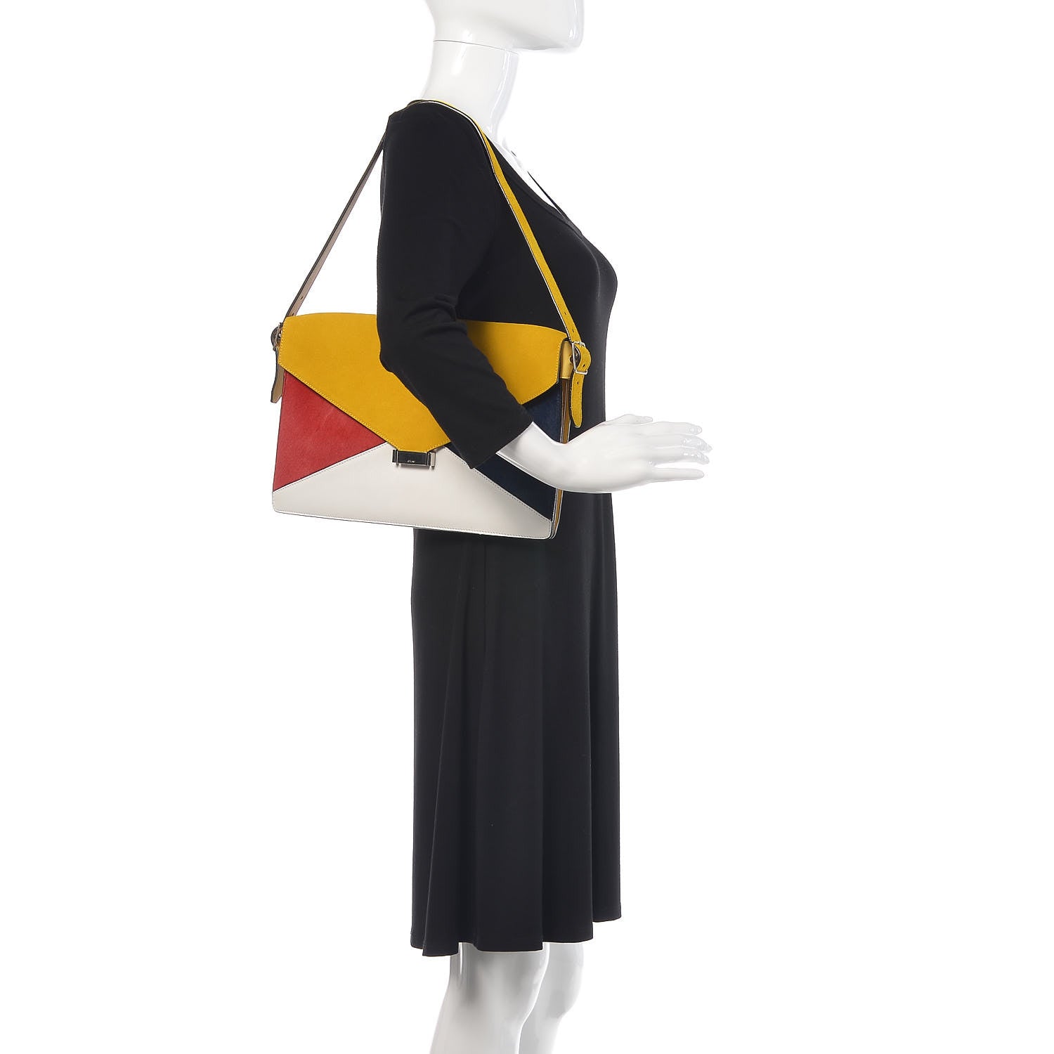 Celine Suede Calfskin Pony Hair Medium Tri-Color Diamond Shoulder Bag Multi 2 of 12