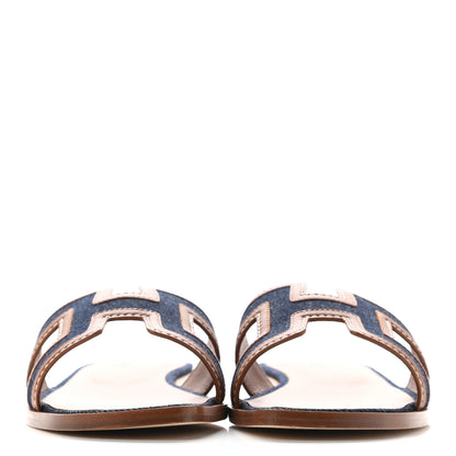 Hermes Calfskin Denim Oran Sandals 37 Bleu Brut Gold 2 of 8