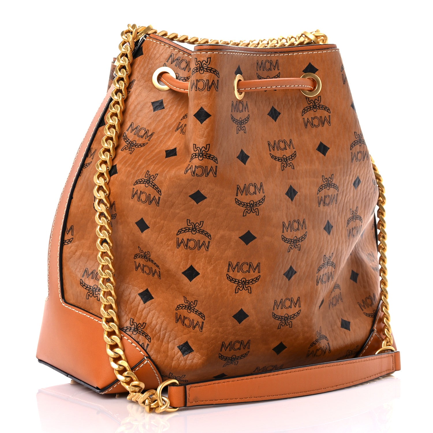 MCM Visetos Small Soft Berlin Drawstring Bucket Bag Cognac 2 of 11