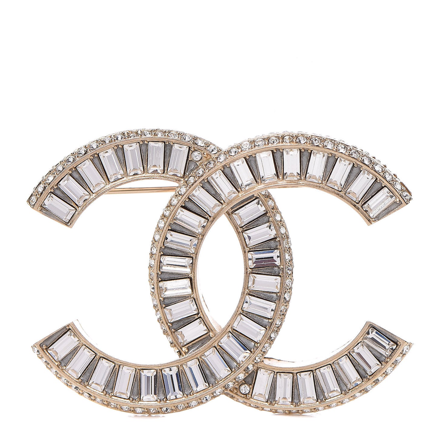 Baguette Crystal CC Brooch Gold