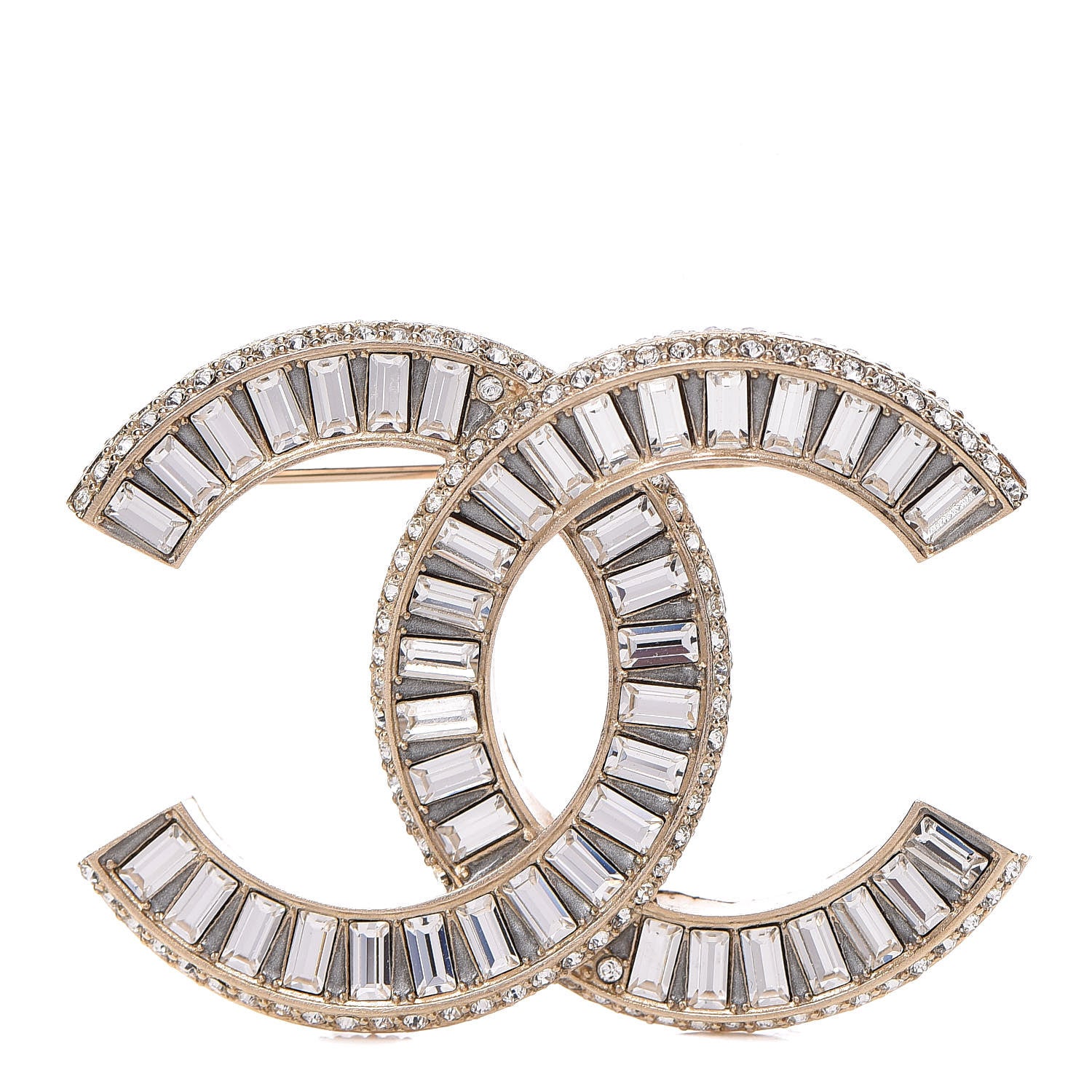 Chanel Baguette Crystal CC Brooch Gold 1 of 5
