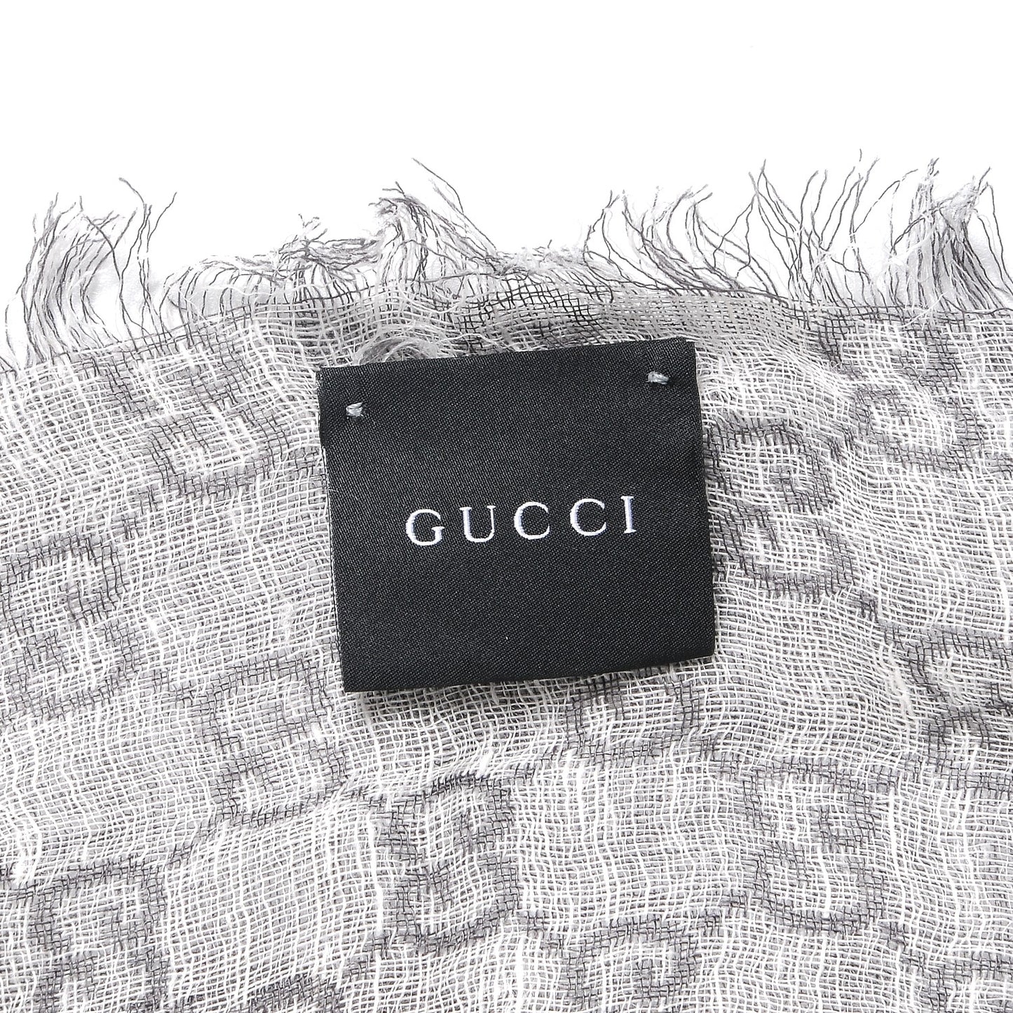 Wool Silk Linen Monogram Fringe Scarf Gray