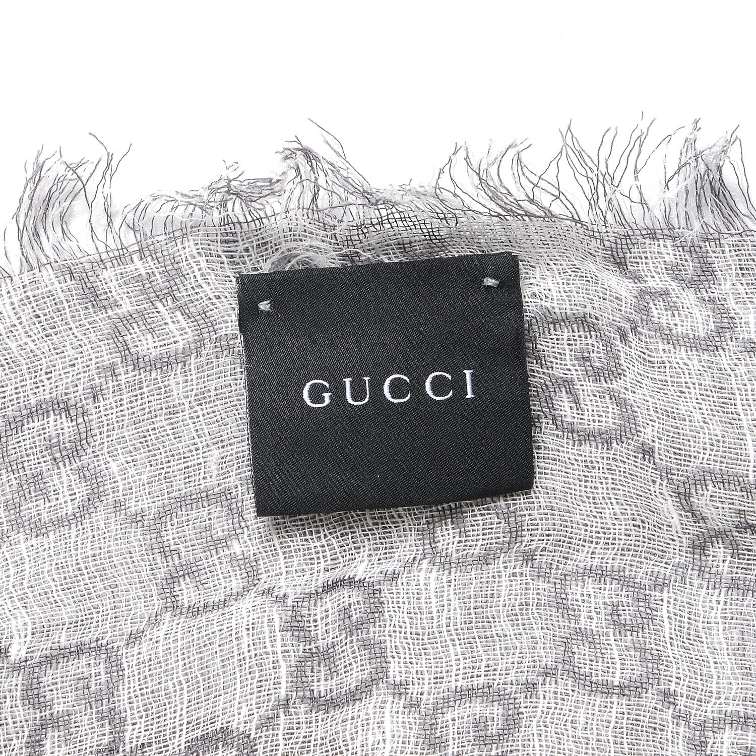 Gucci Wool Silk Linen Monogram Fringe Scarf Gray 4 of 4