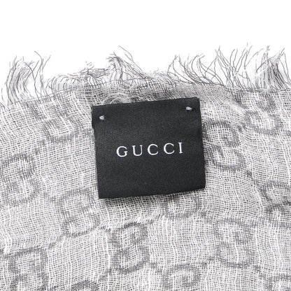 Gucci Wool Silk Linen Monogram Fringe Scarf Gray 4 of 4
