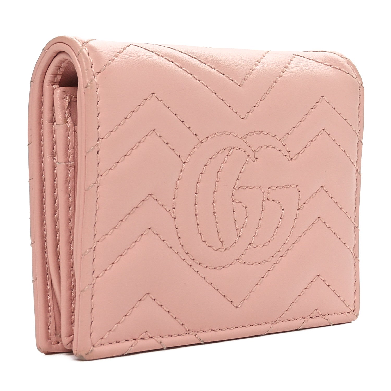 Gucci Calfskin Matelasse GG Marmont Card Case Wallet Perfect Pink 3 of 10