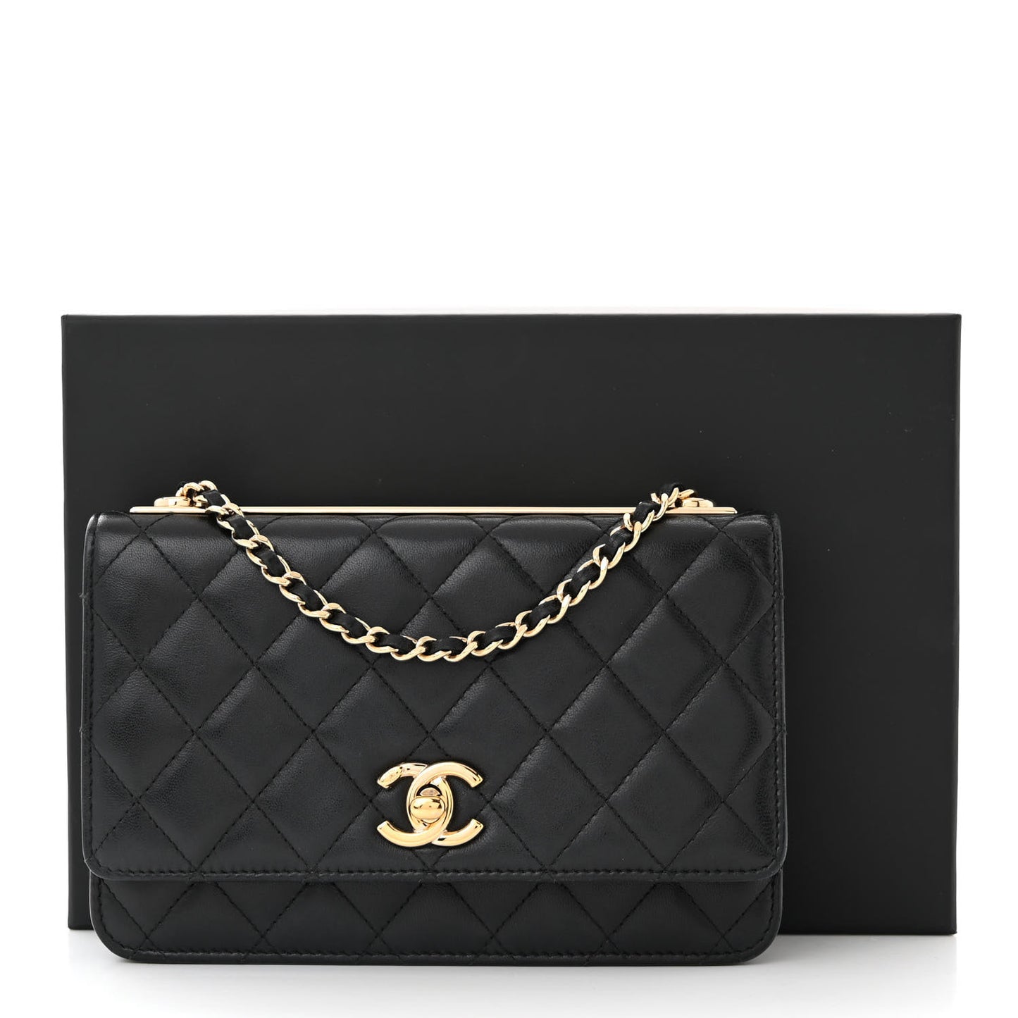 Lambskin Quilted Trendy CC Wallet On Chain WOC Black