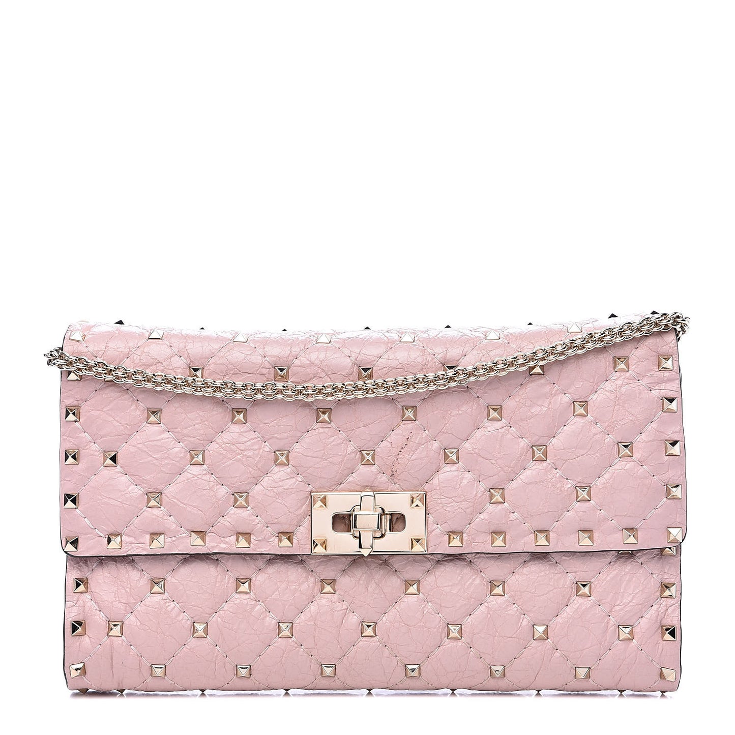 Craquele Nappa Rockstud Spike Wallet on Chain Water Rose