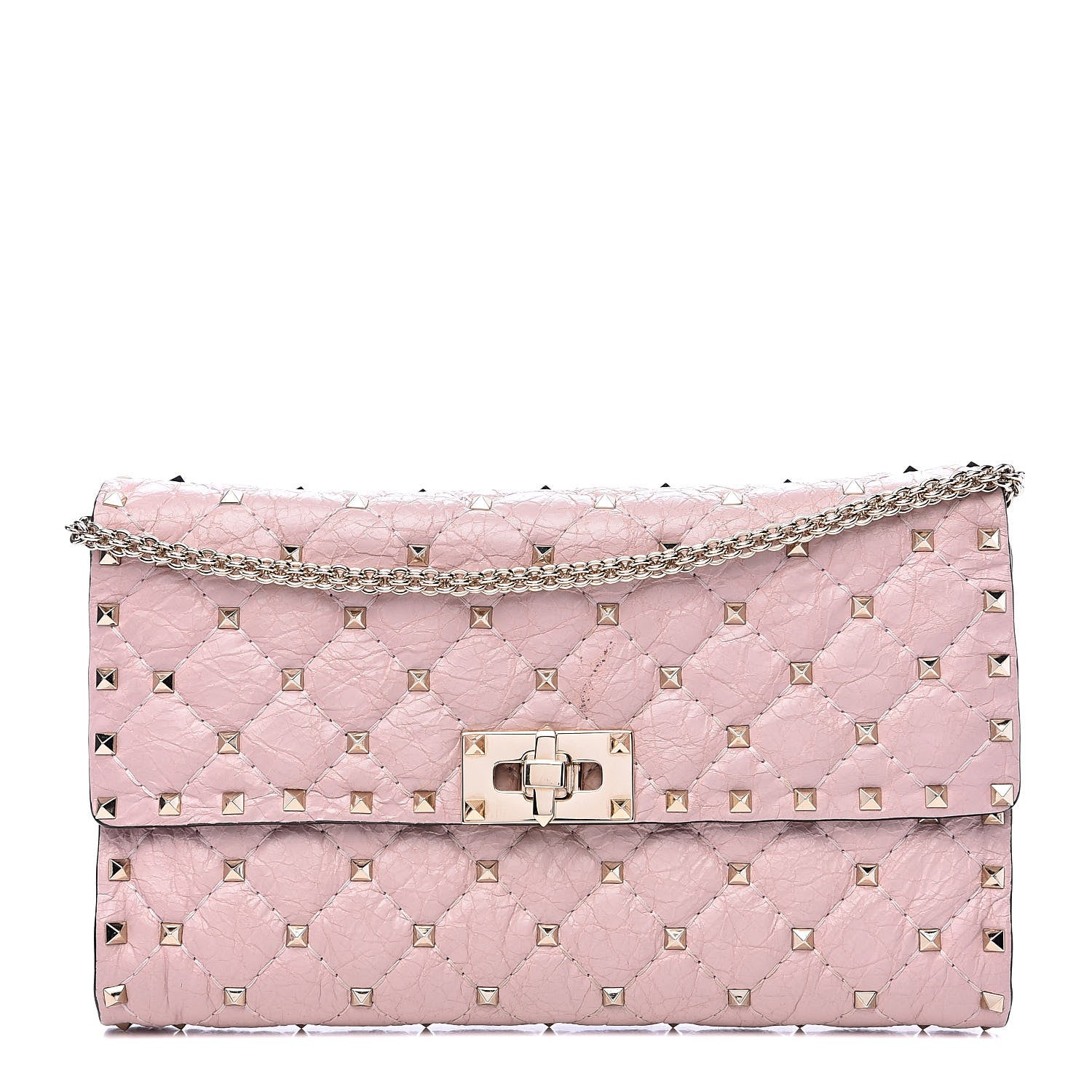 Valentino Garavani Craquele Nappa Rockstud Spike Wallet on Chain Water Rose 1 of 11