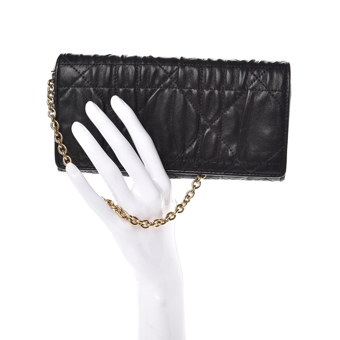 Gaufre Lambskin Cannage Rendez-vous Chain Wallet Black
