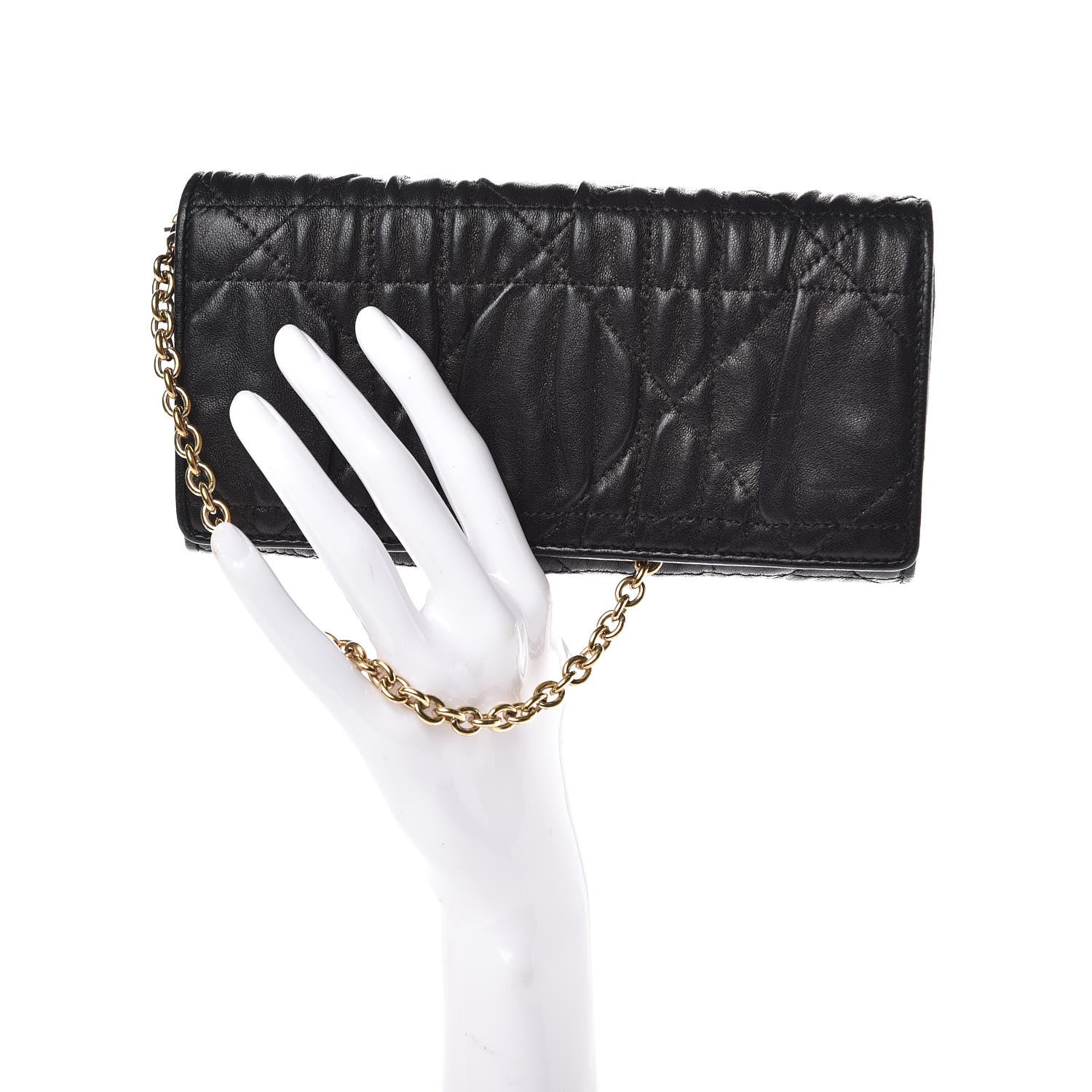 Christian Dior Gaufre Lambskin Cannage Rendez-vous Chain Wallet Black 2 of 9