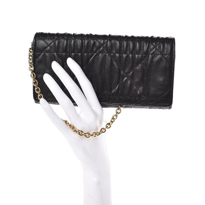 Christian Dior Gaufre Lambskin Cannage Rendez-vous Chain Wallet Black 2 of 9