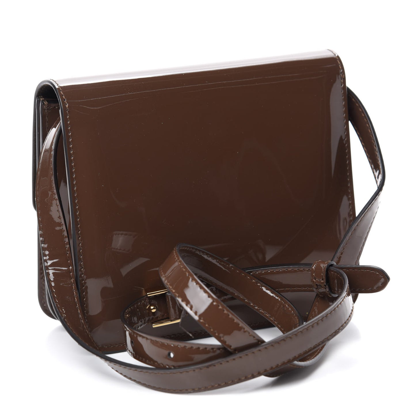 Vitello Vernice Mou Karligraphy Crossbody Bag Ebano
