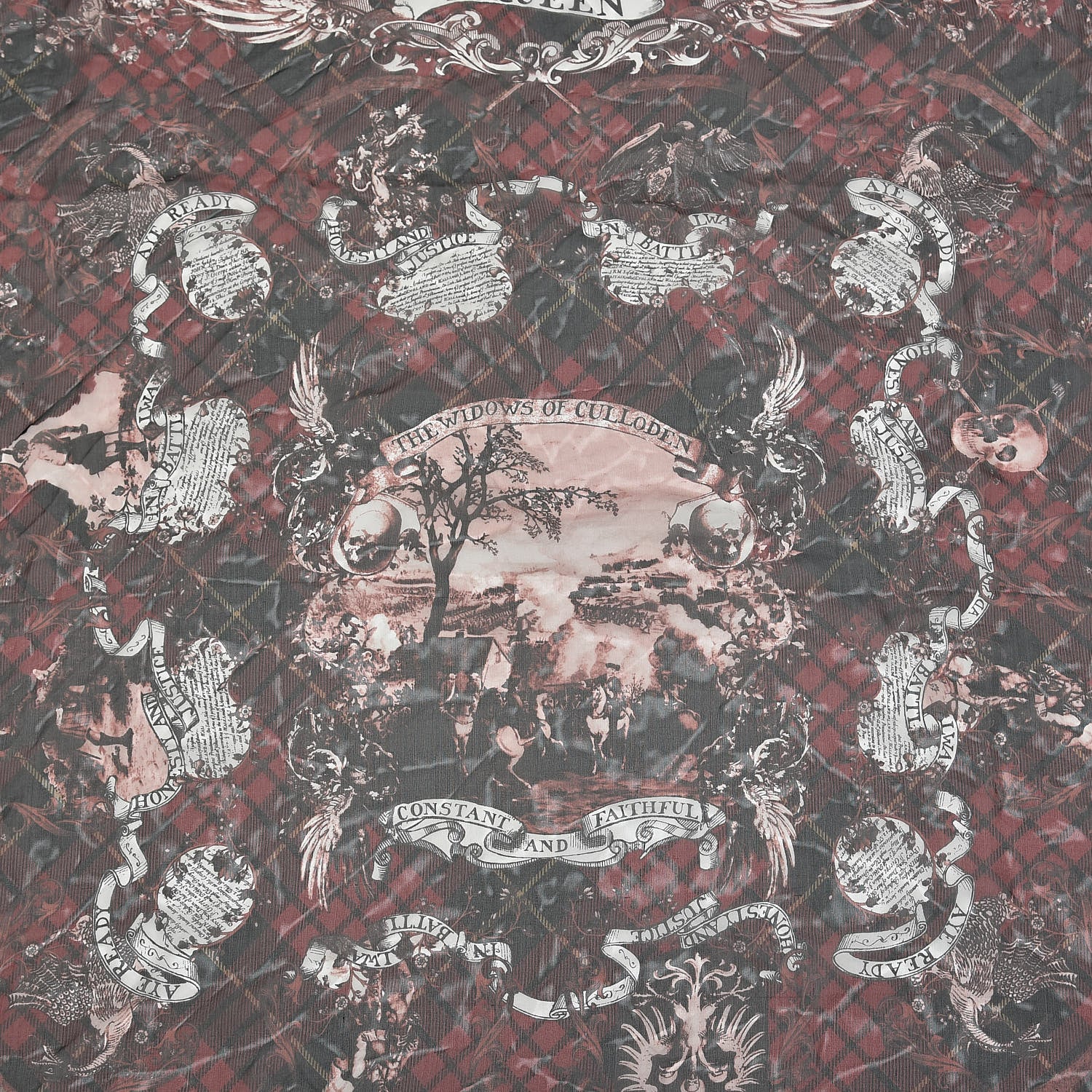 Alexander McQueen Silk Plaid Skull Print Scarf Red 4 of 4