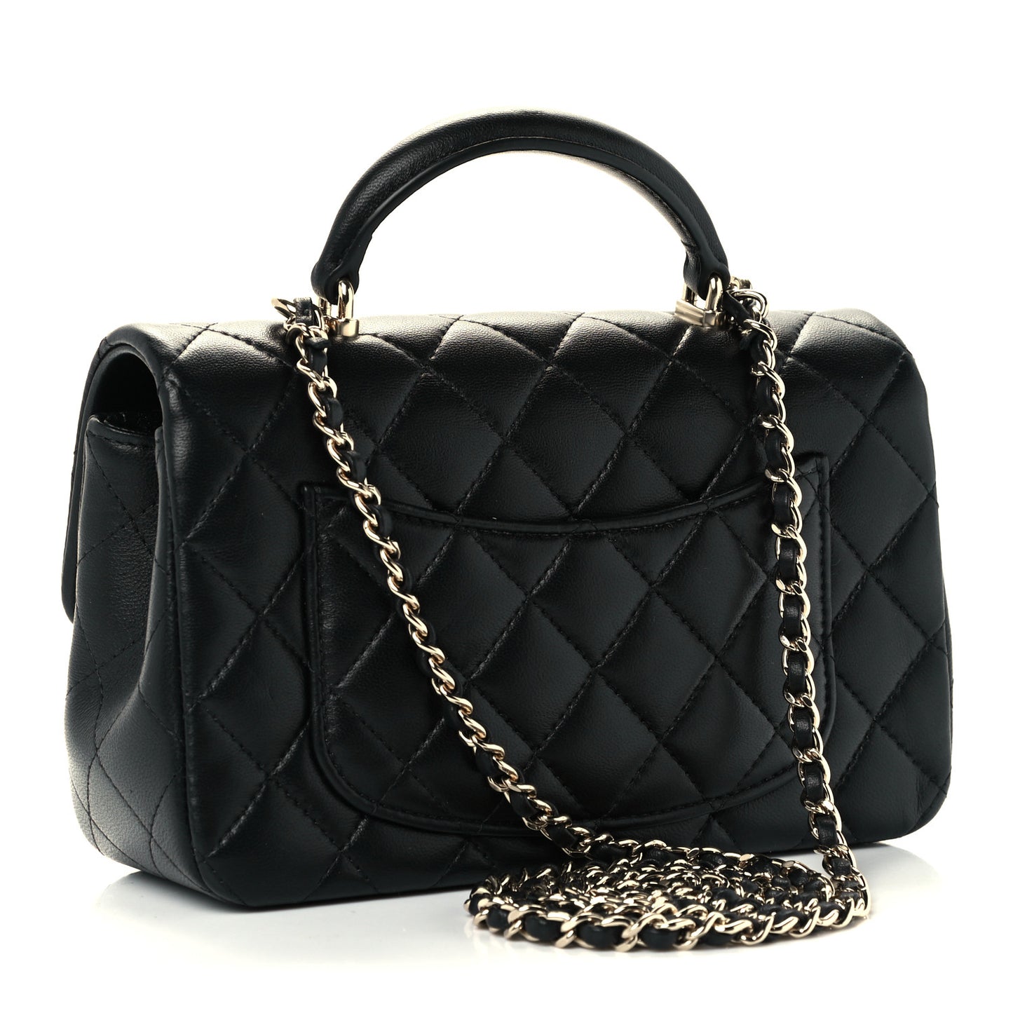 Lambskin Quilted Mini Top Handle Rectangular Flap Black