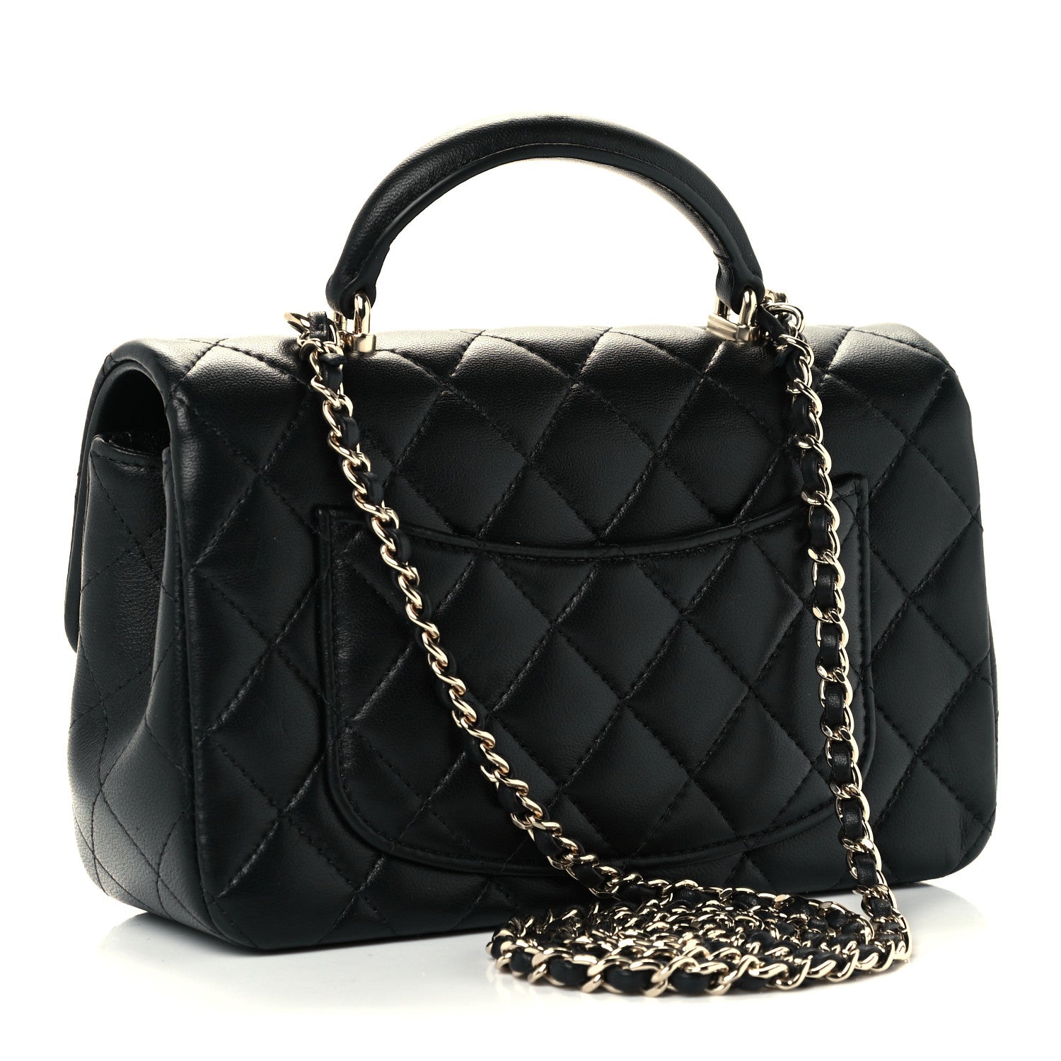 Chanel Lambskin Quilted Mini Top Handle Rectangular Flap Black 3 of 12