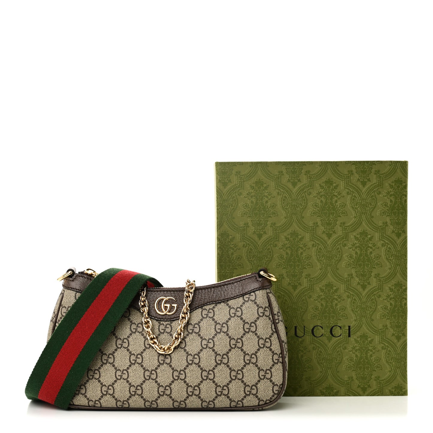 GG Supreme Monogram Textured Dollar Calfskin Web Small Ophidia GG Handbag Beige Ebony New Acero