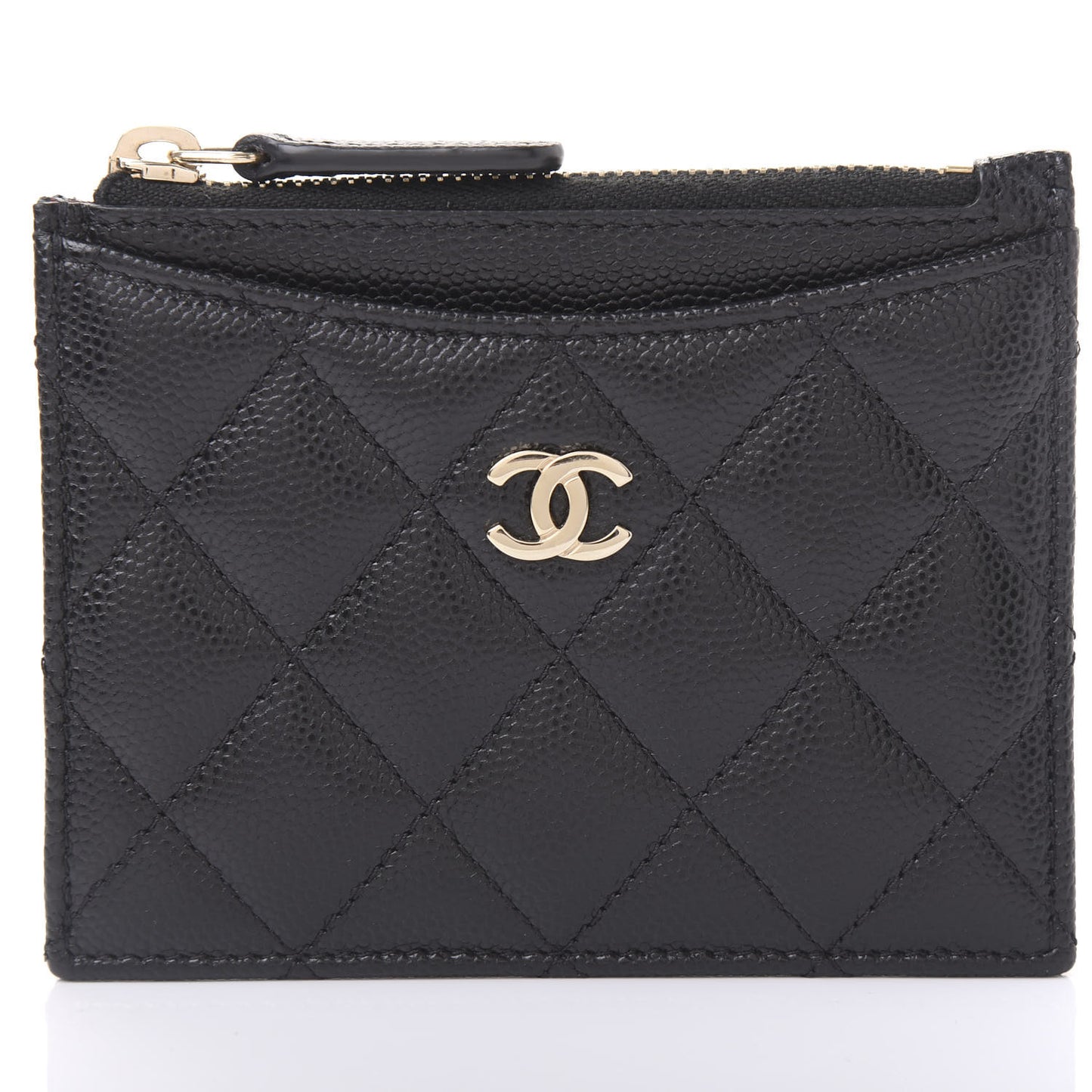 Caviar Quilted CC Zip Card Holder Black