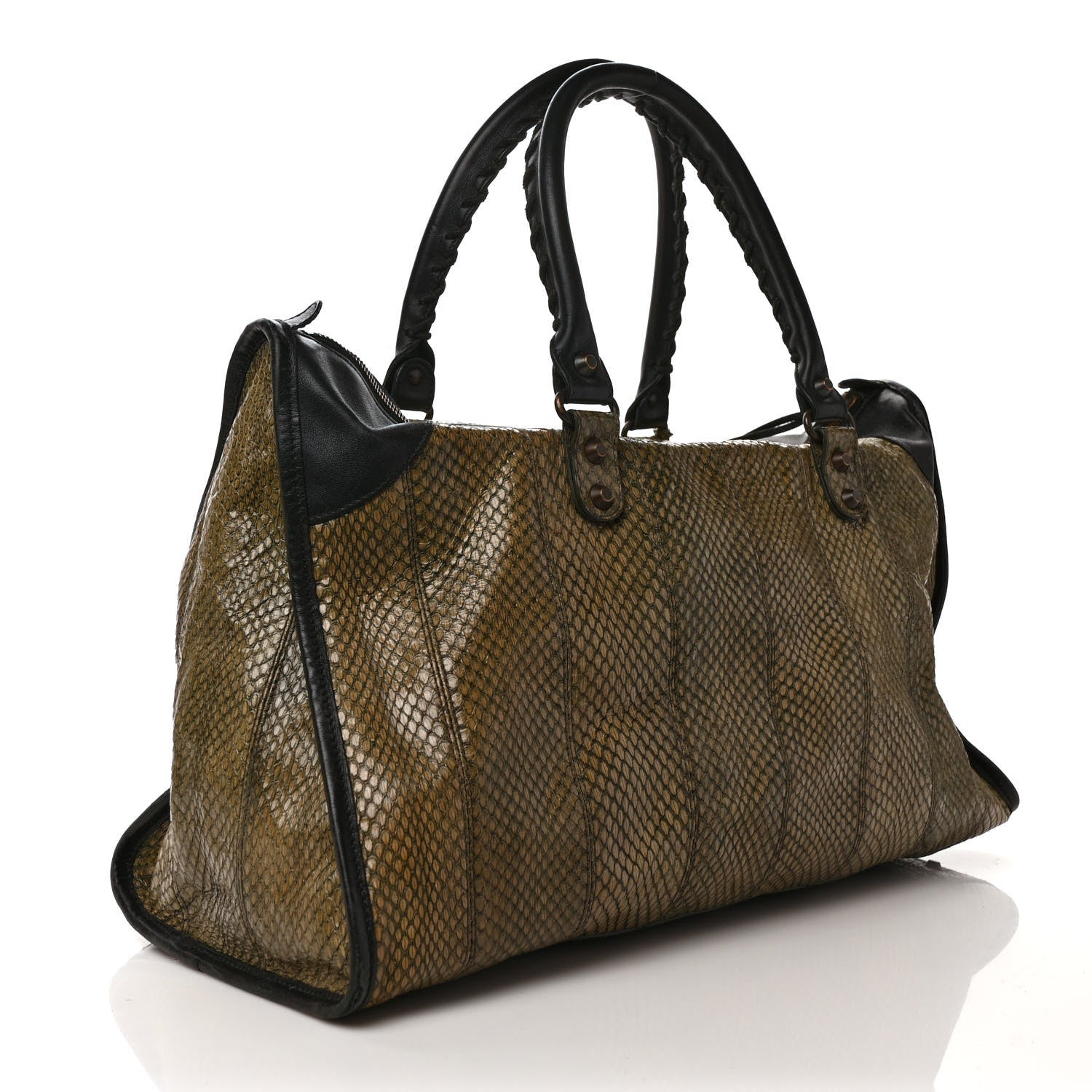 Balenciaga Calfskin Snake Effect Classic Hardware Work Green 3 of 10