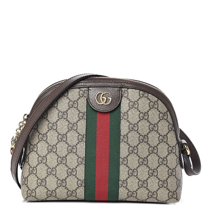 Gucci GG Supreme Monogram Textured Dollar Calfskin Web Small Ophidia Dome Shoulder Bag Beige Ebony New Acero 1 of 9