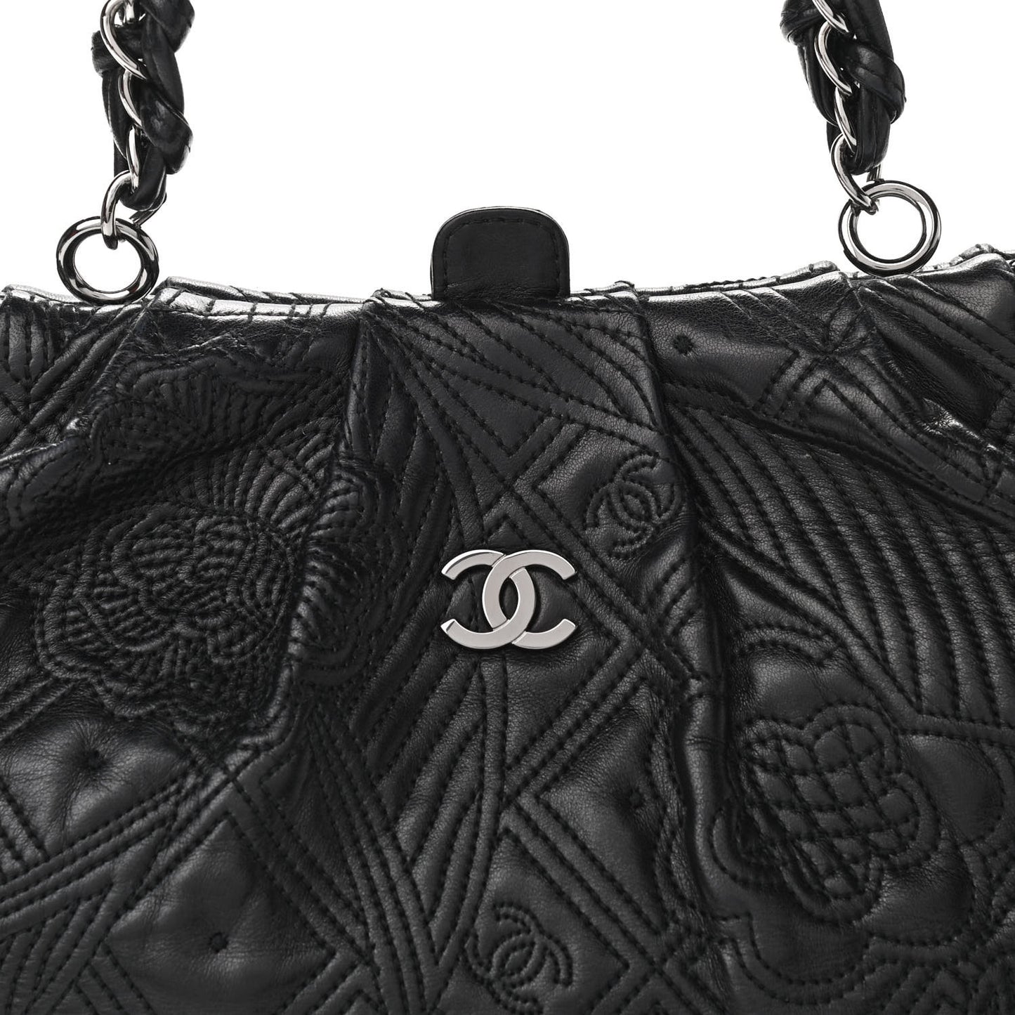 Lambskin Embroidered Frame Bag Black
