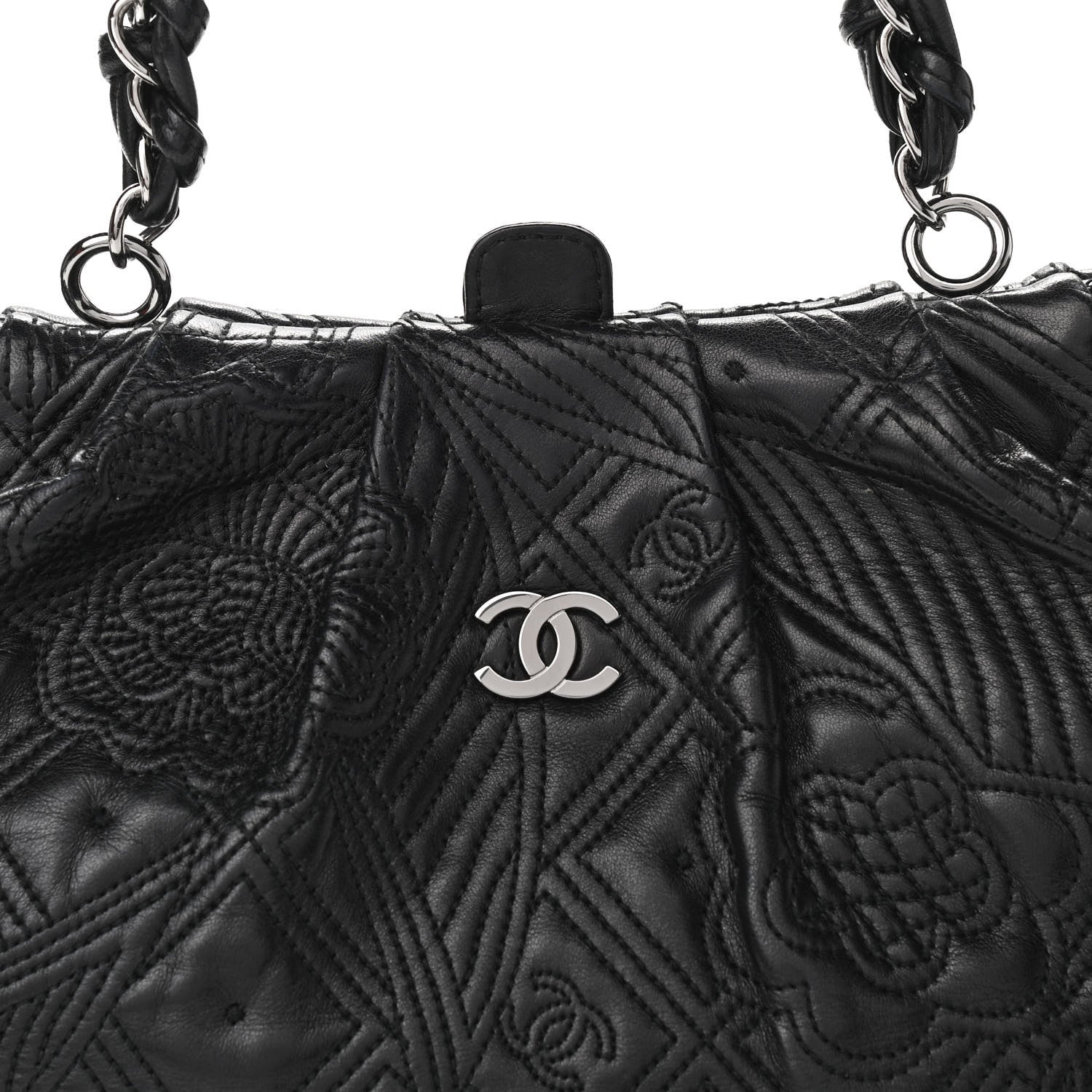 Chanel Lambskin Embroidered Frame Bag Black 8 of 13