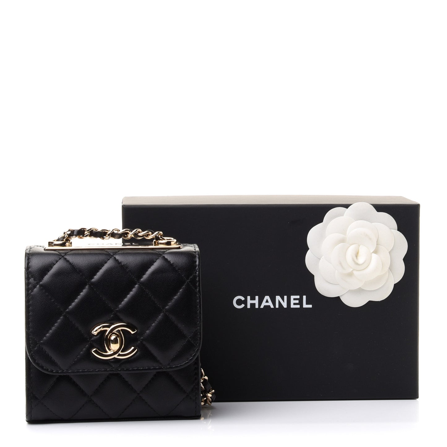 Lambskin Quilted Mini Trendy CC Chain Wallet Black