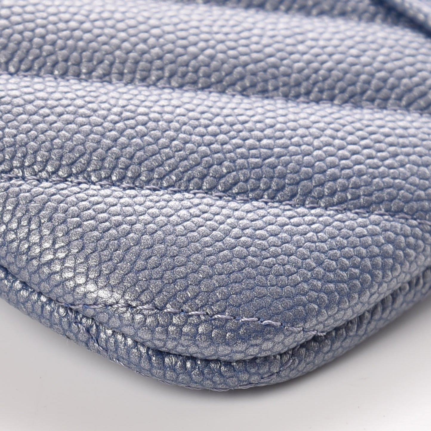 Metallic Caviar Chevron Quilted Small Vintage Mademoiselle Cosmetic Case Blue