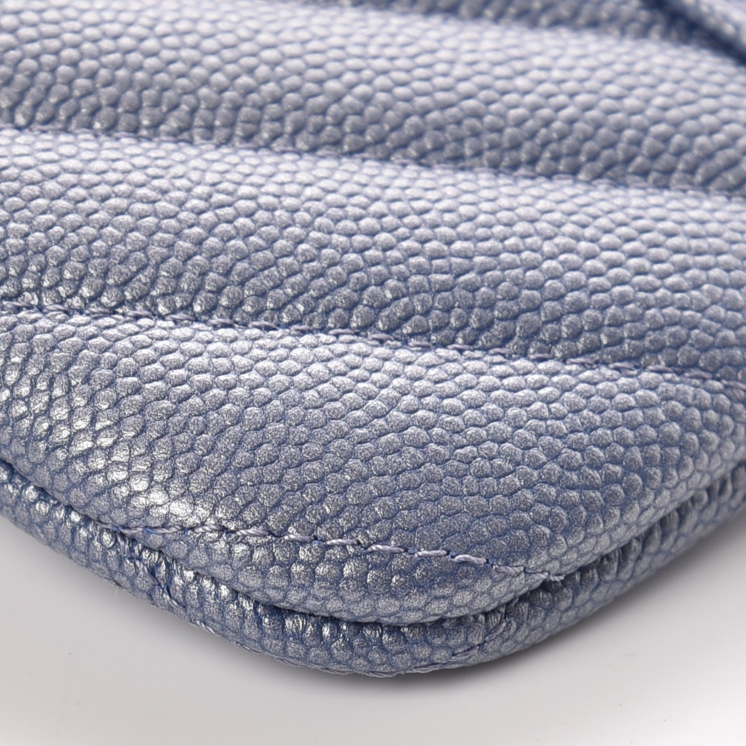 Chanel Metallic Caviar Chevron Quilted Small Vintage Mademoiselle Cosmetic Case Blue 6 of 10