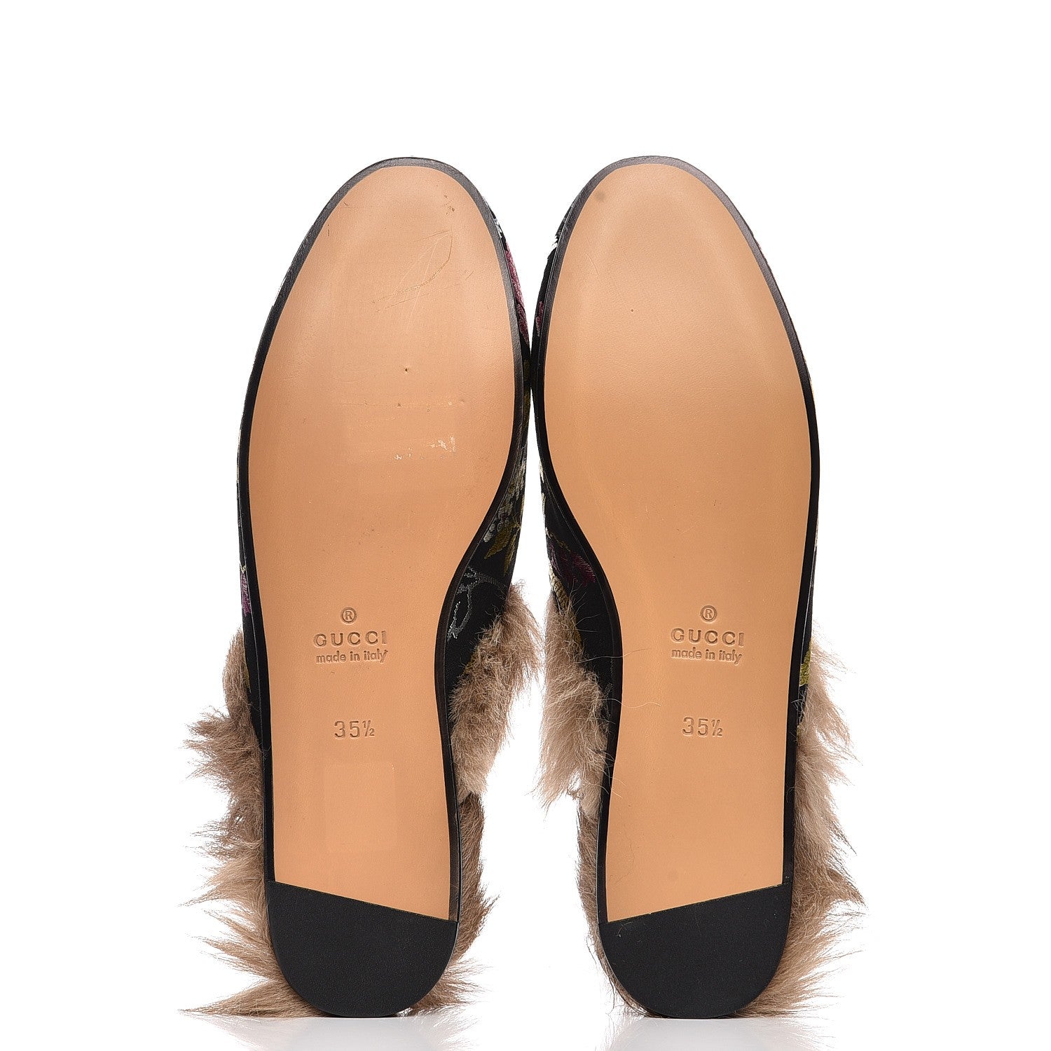 Gucci Jacquard Fur Floral Embroidered Womens Princetown Slippers 35.5 Black Multicolor 5 of 9