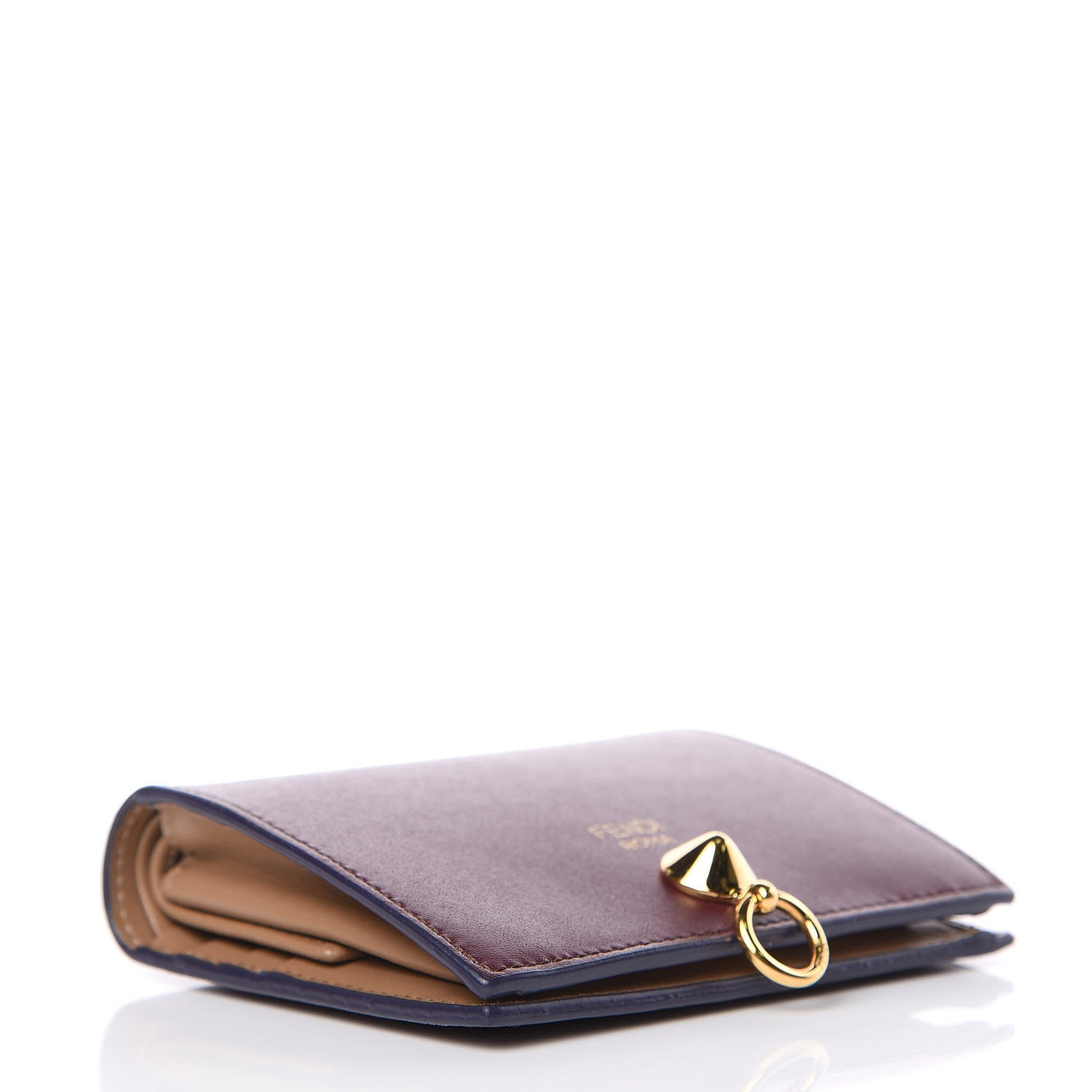 Fendi Vitello Liberty Vitello Century Bi-Color By The Way Compact Bi-Fold Wallet Bordeaux Sand 4 of 8