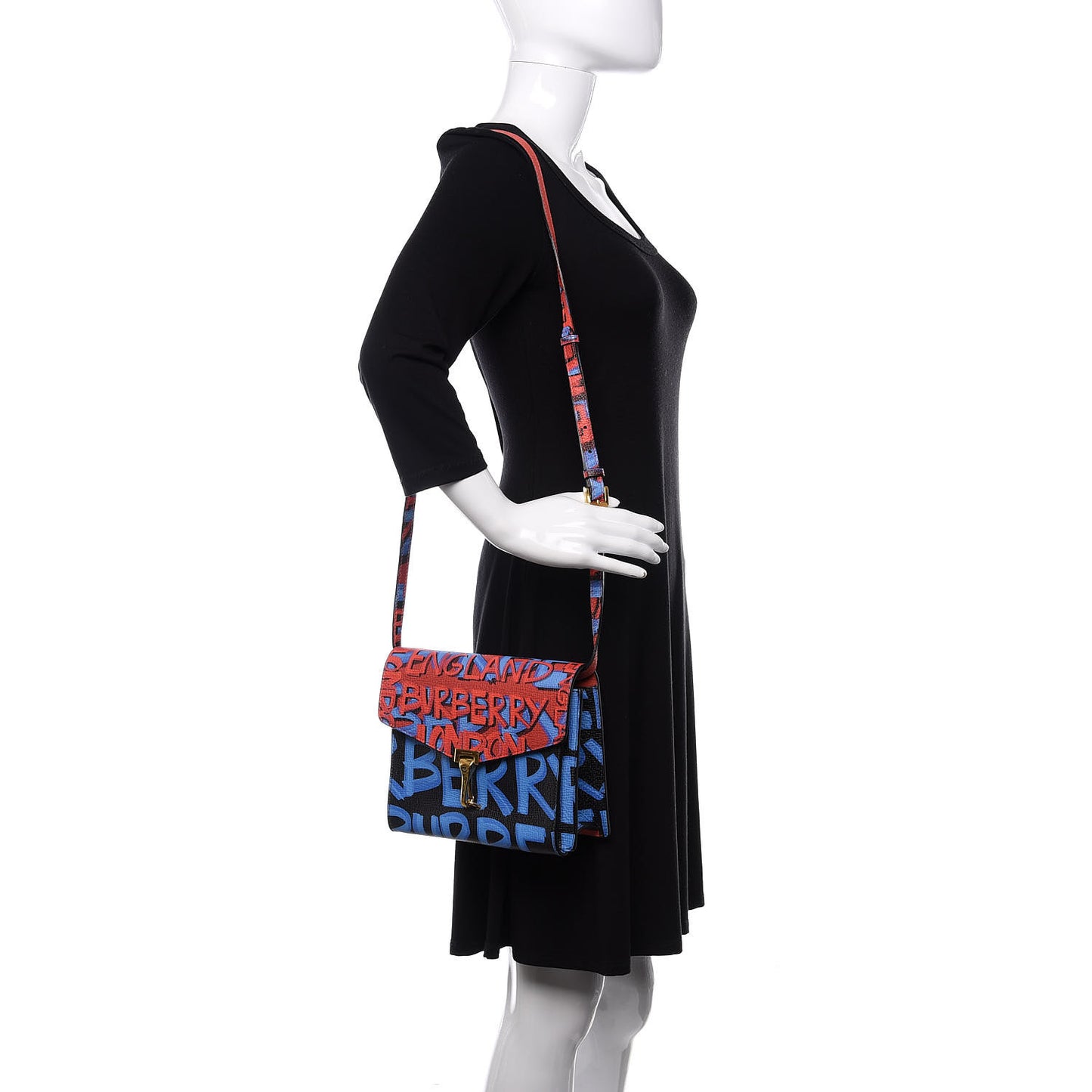 Calfskin Graffiti Print Small Macken Crossbody Bag Black
