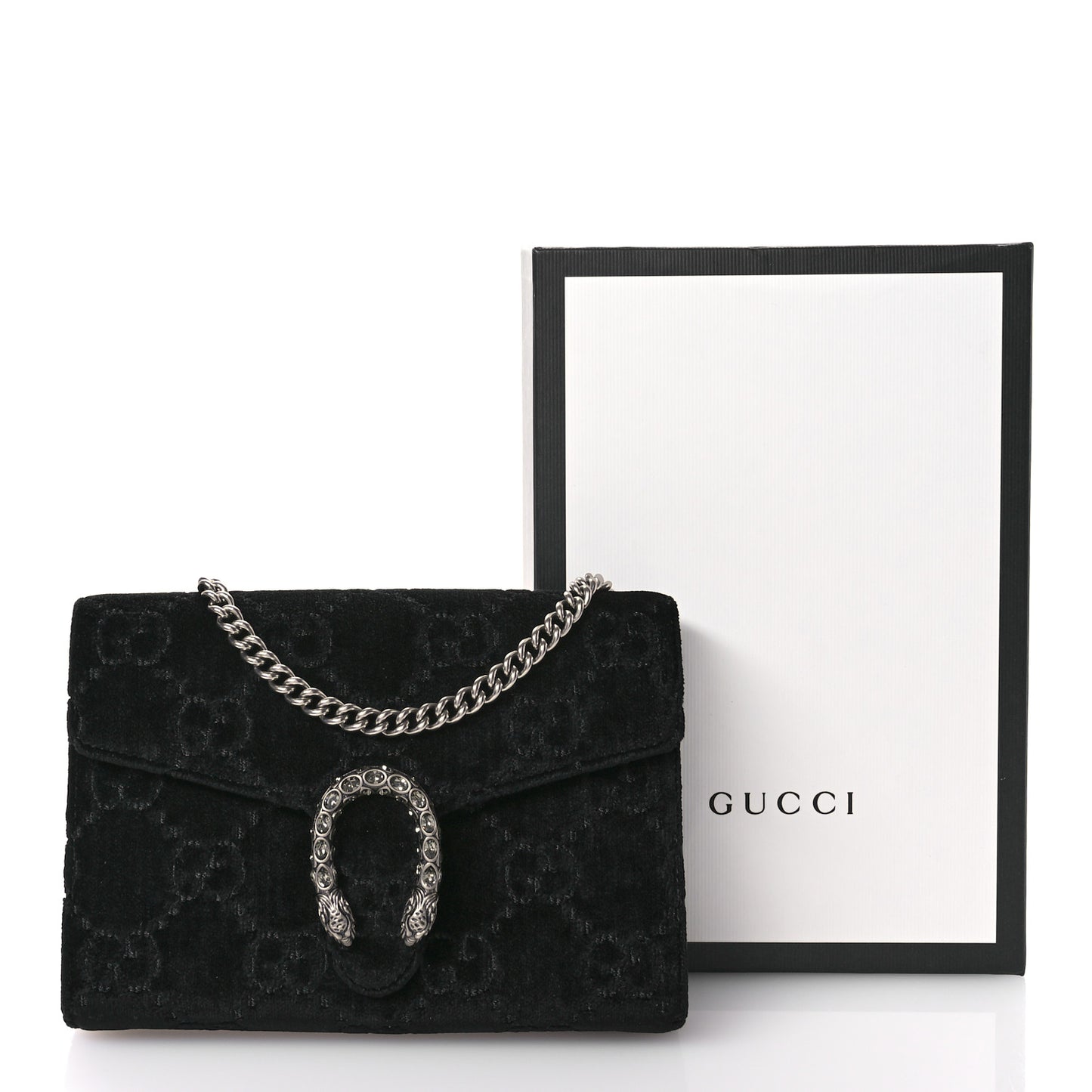 Velvet GG Monogram Mini Dionysus Chain Wallet Black Diamond