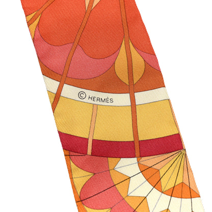 Hermes Silk Rose de Compas Twilly Orange Corail Jaune D'Or 4 of 4