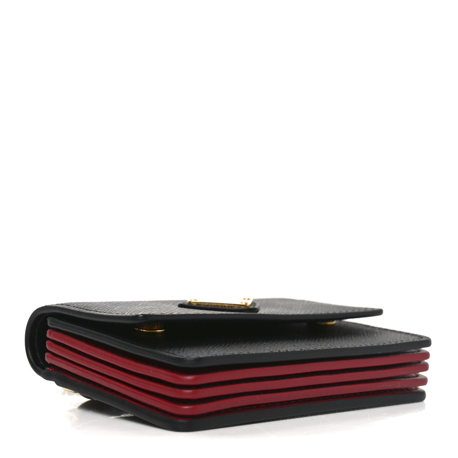 Prada Saffiano Triangle Accordion Card Case with Chain Black 3 of 9