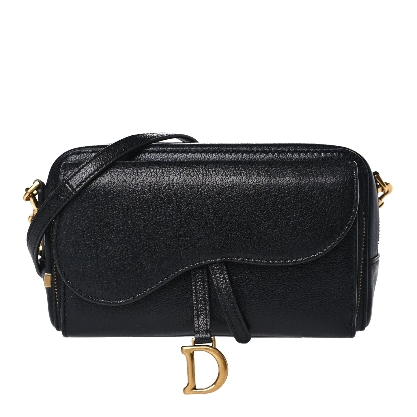 Goatskin Double Saddle Pouch Black