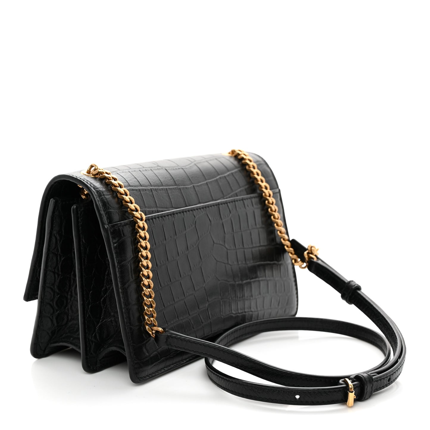 Calfskin Crocodile Embossed Monogram Small Sunset Black
