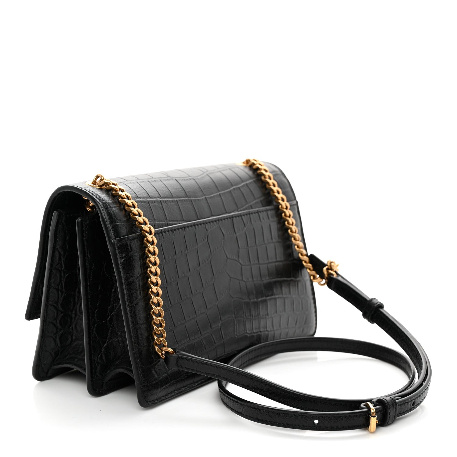 Saint Laurent Calfskin Crocodile Embossed Monogram Small Sunset Black 3 of 11