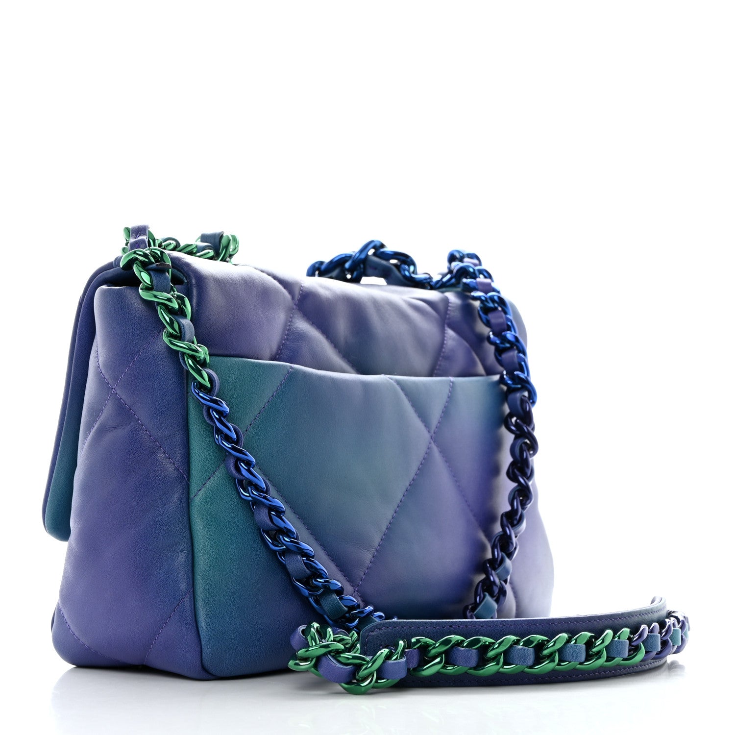 Chanel Tie Dye Calfskin Quilted Medium Chanel 19 Flap Blue Purple 3 of 10