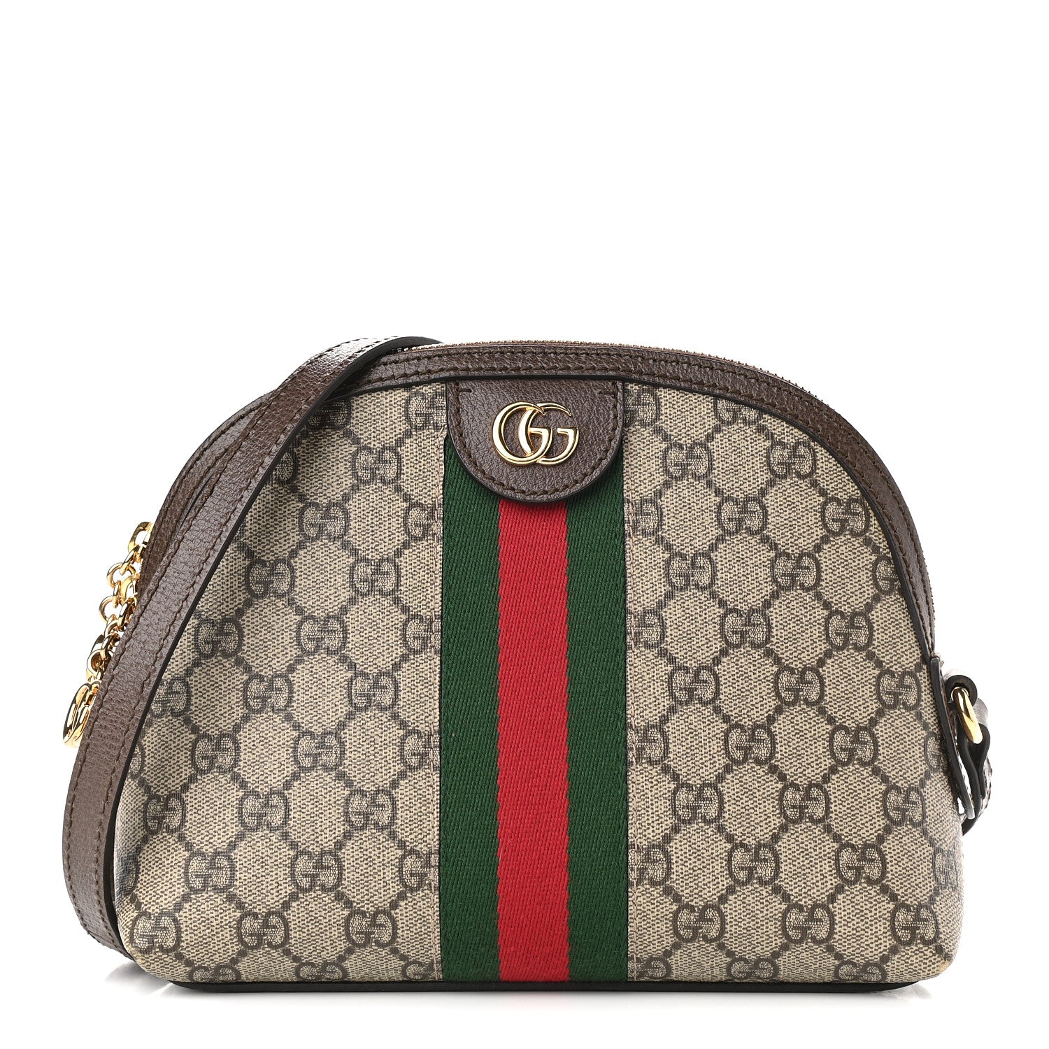Gucci GG Supreme Monogram Textured Dollar Calfskin Web Small Ophidia Dome Shoulder Bag Beige Ebony New Acero 1 of 10