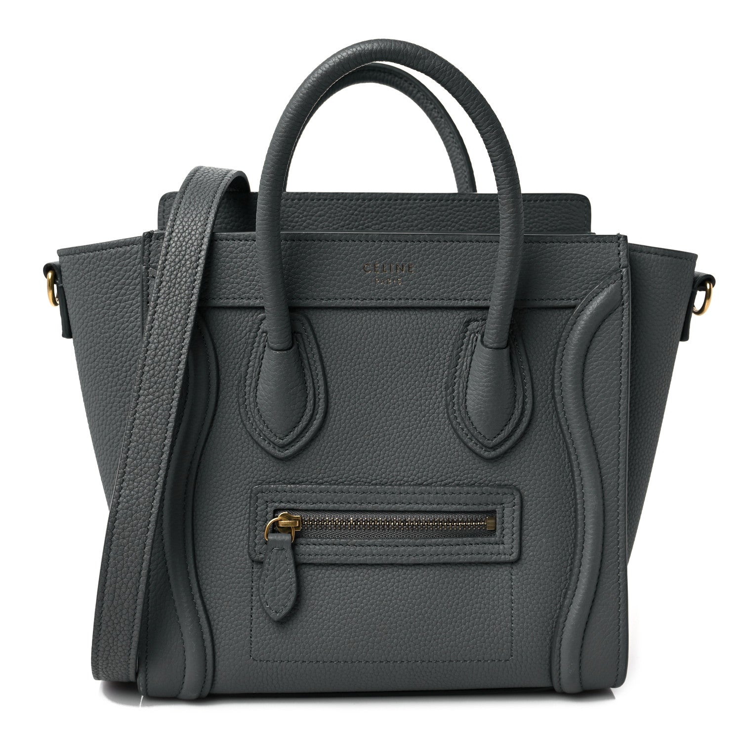 Celine Drummed Calfskin Nano Luggage Kohl 1 of 12