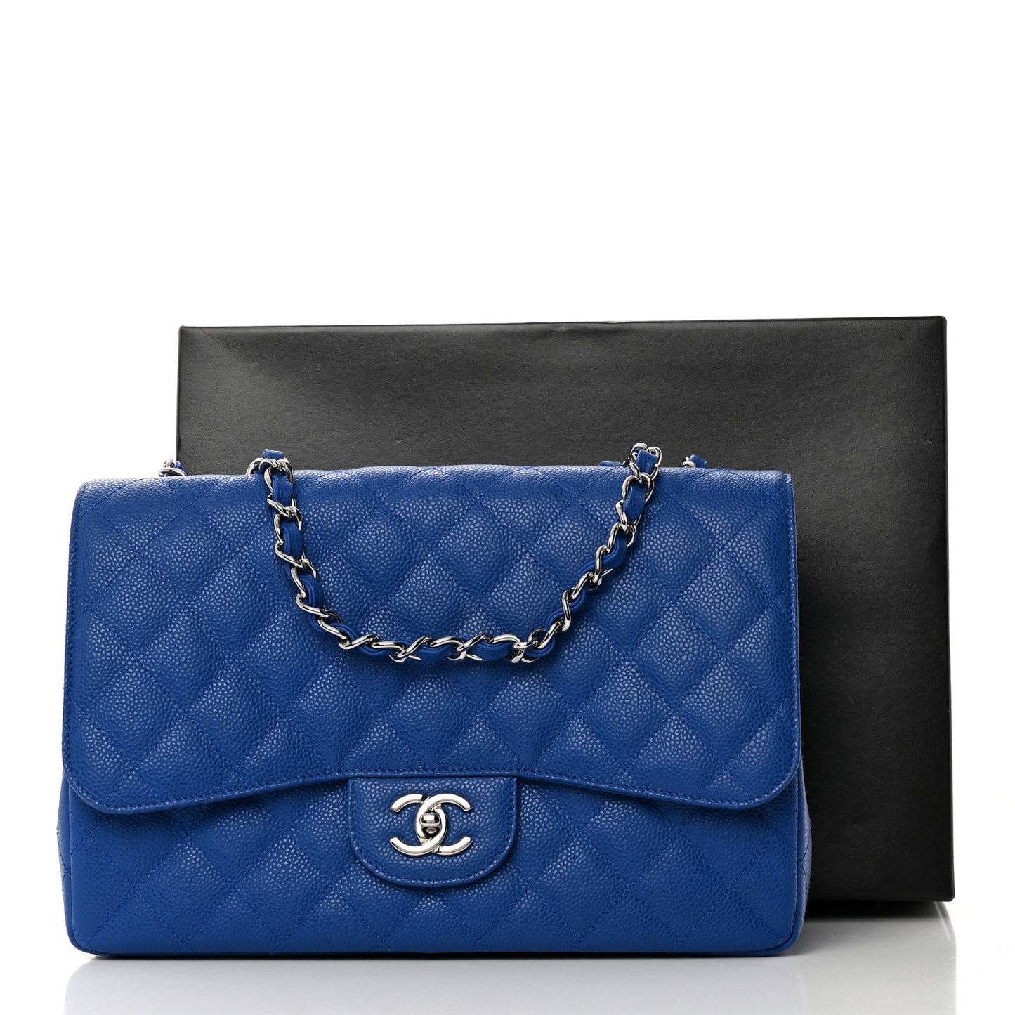 Caviar Quilted Jumbo Single Flap Dark Blue