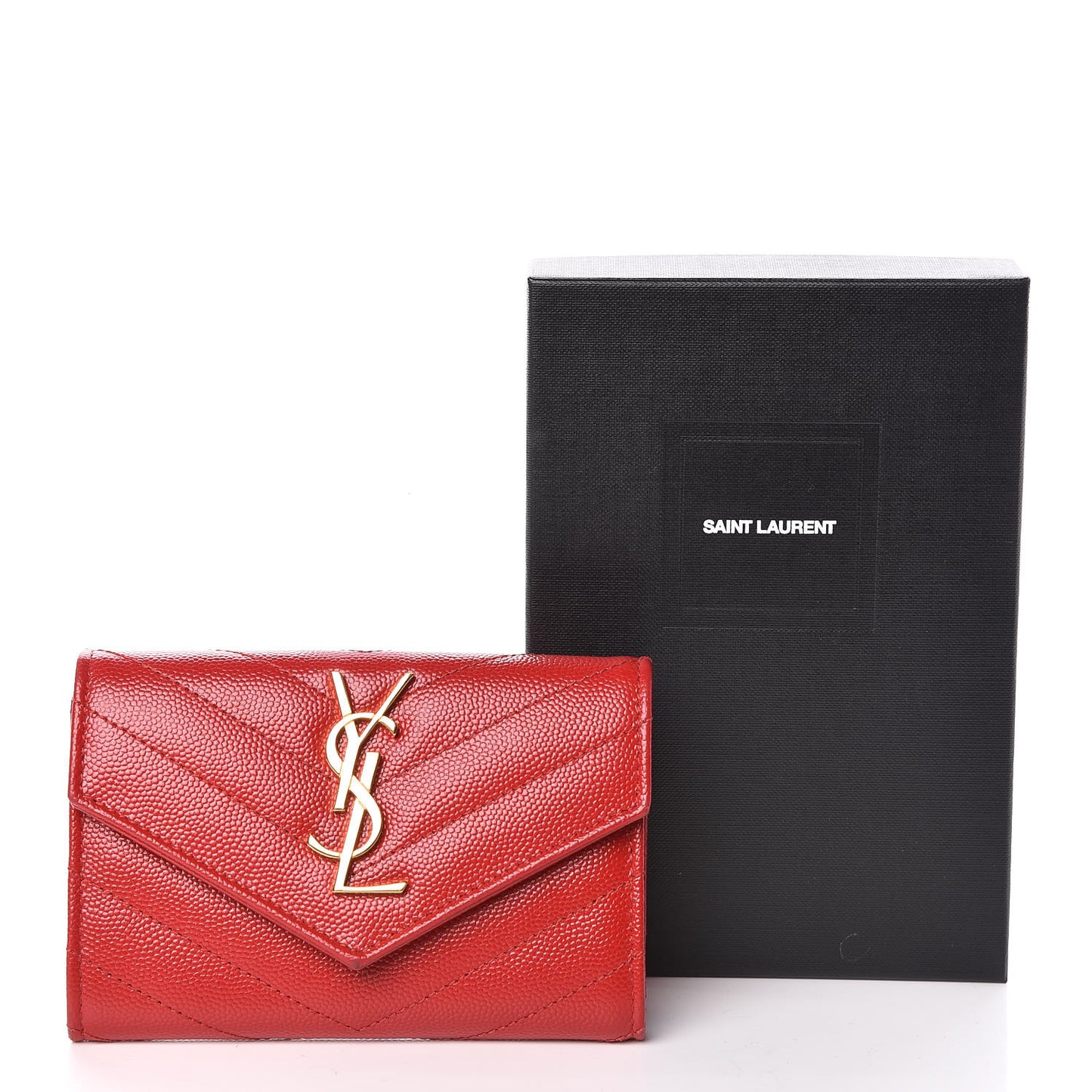 Grain De Poudre Matelasse Chevron Small Monogram Envelope Wallet Rouge Eros