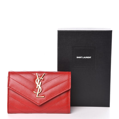 Saint Laurent Grain De Poudre Matelasse Chevron Small Monogram Envelope Wallet Rouge Eros 8 of 8
