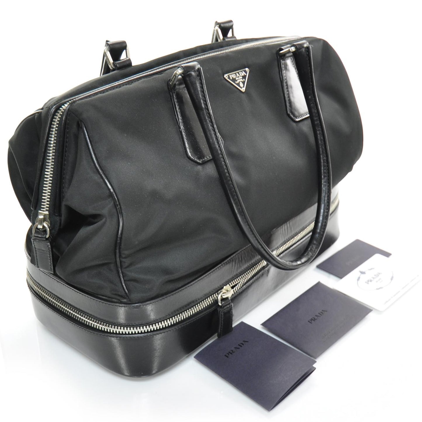 Tessuto Nylon Leather Travel Tote Nero Black