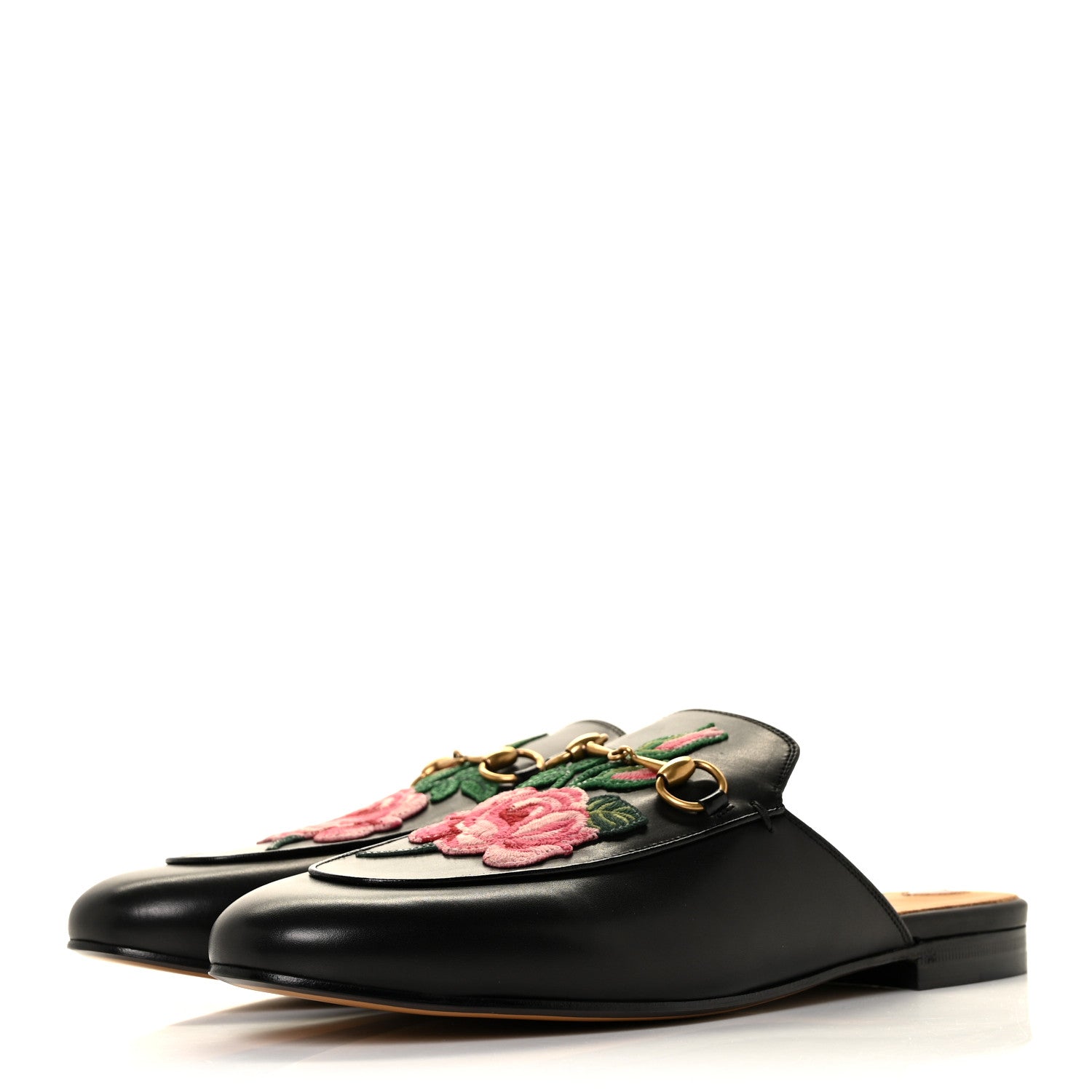 Gucci Calfskin Flower Embroidered Princetown Slippers 40 Black 3 of 9